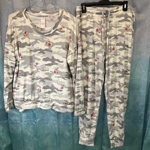 Secret Treasures 2PC Lounge Pjs  Pajama Set Pink Grey Camo/Roses Xl Top/L Bottom